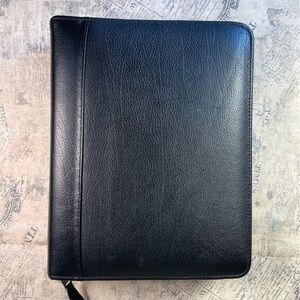Vintage Franklin Quest Full Grain Leather Zip Planner Binder Made in USA Black